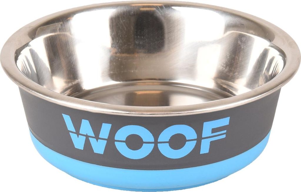 Flamingo Futter- und Trinknapf Woof dunkelgrau/blau/silber