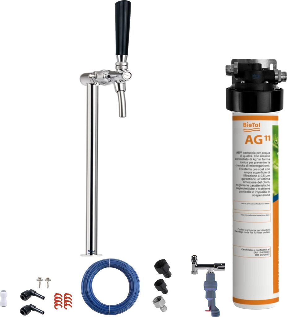 BieTal Untertisch Wasserfilter Aktivkohle SET mit Schanksäule One & Wasserstop