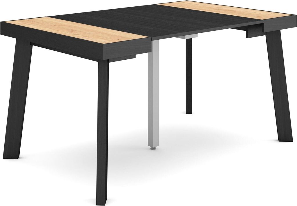 Ausziehbarertisch, 140x90x73cm, Für 6 Gäste, Hölzerne Beine, Eiche Schwarz