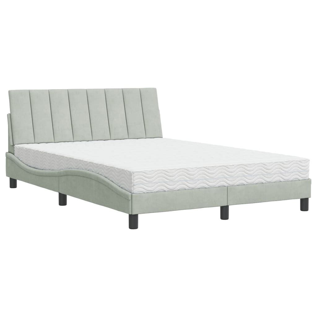 Bett mit Matratze "Hanko" Hellgrau 140x200 cm Samt
