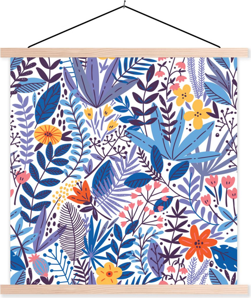 MuchoWow Textilposter Sommer - Flora - Weiß 120x120 cm mit holzfarbenen Rahmen - Textil-Poster