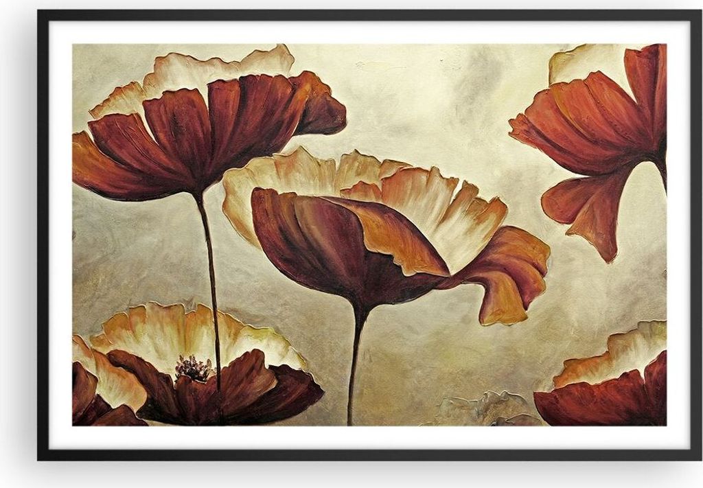 Gerahmtes Poster - Schwarzer Rahmen - Mohn Blume Wiese - 91,5x61 cm - Wand Bild - Wanddeko - Wandbilder - Kunstposter - Wandposter - Bilderrahmen -...