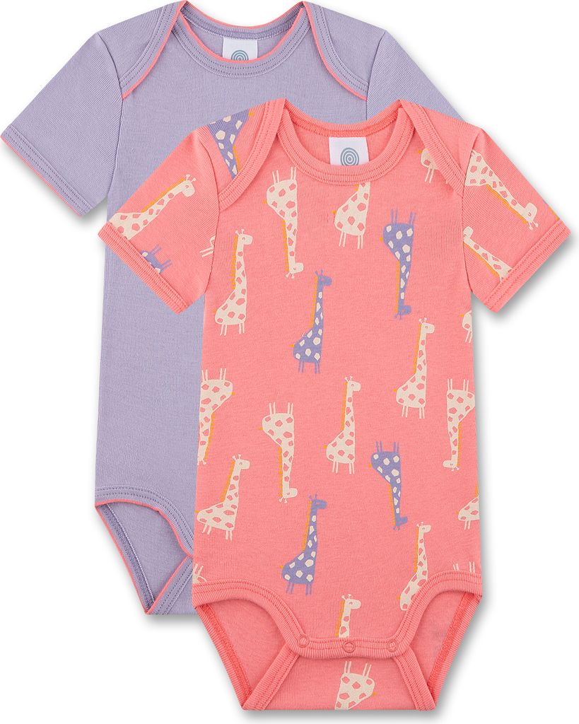 Sanetta Baby-Body kurzarm (Doppelpack) lila & rosa Giraffe 68