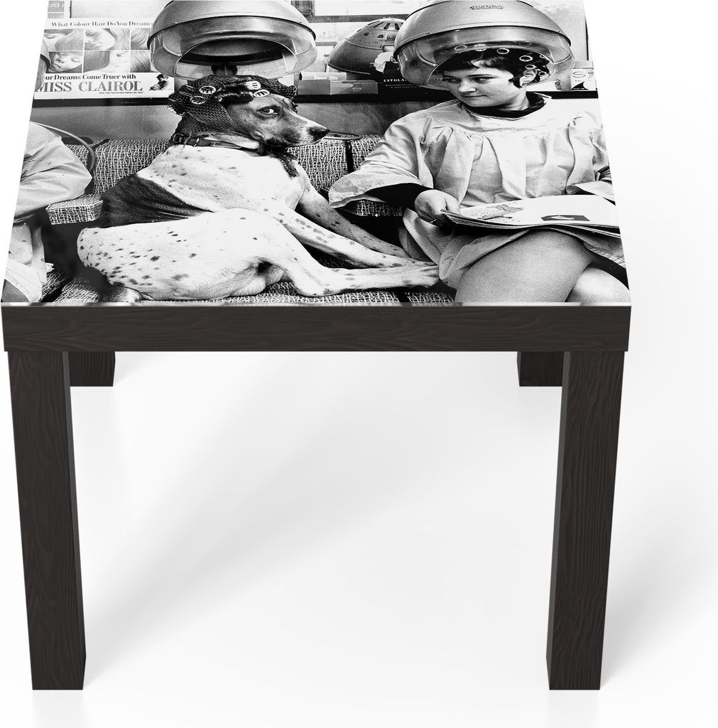 DEQORI Couchtisch 55x55 cm Schwarz 'Lockige Angelegenheit' Glas Beistelltisch Glastisch modern