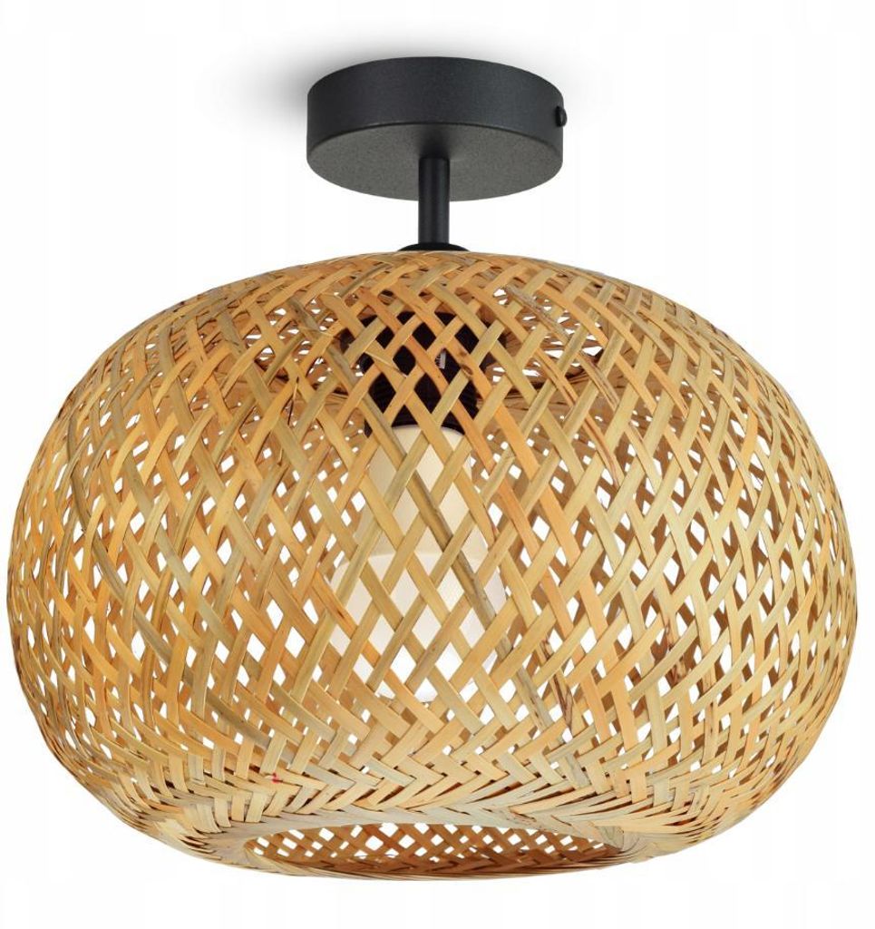 A close-up shot of a bamboo pendant light fixture.