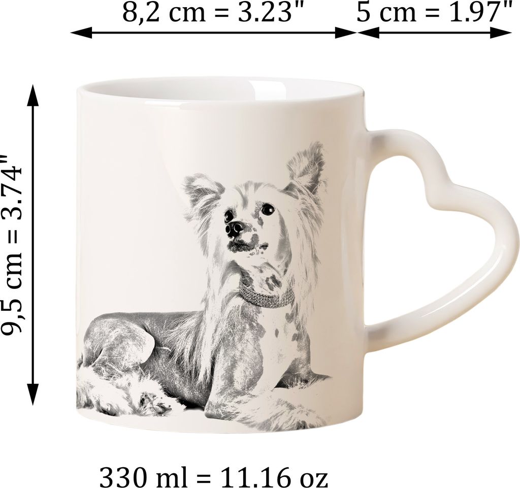 Chinesischer Schopfhund - Tasse mit Hund, entzückende Tasse mit herzförmigem Henkel, universelles Geschenk der Marke Art-Dog