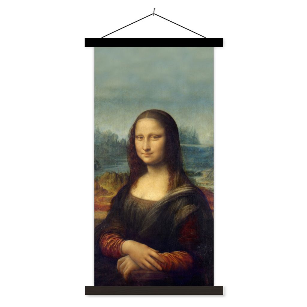 MuchoWow Textilposter Mona Lisa - Da Vinci - Gemälde 90x180 cm mit schwarzem Rahmen - Dekoration Wohnzimmer