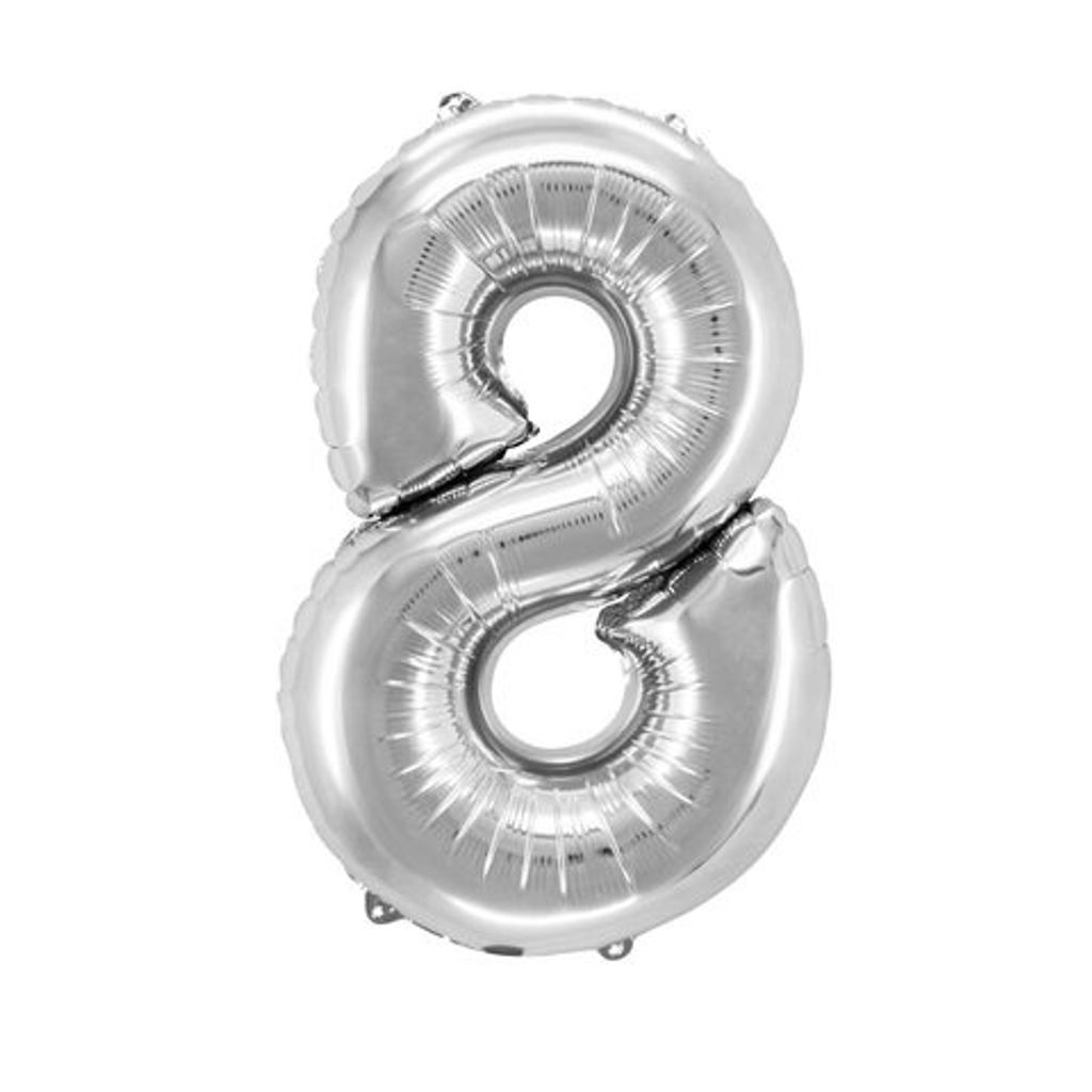 2x Folienballon Zahlenballon "Zahl 8" silber ca. 81cm