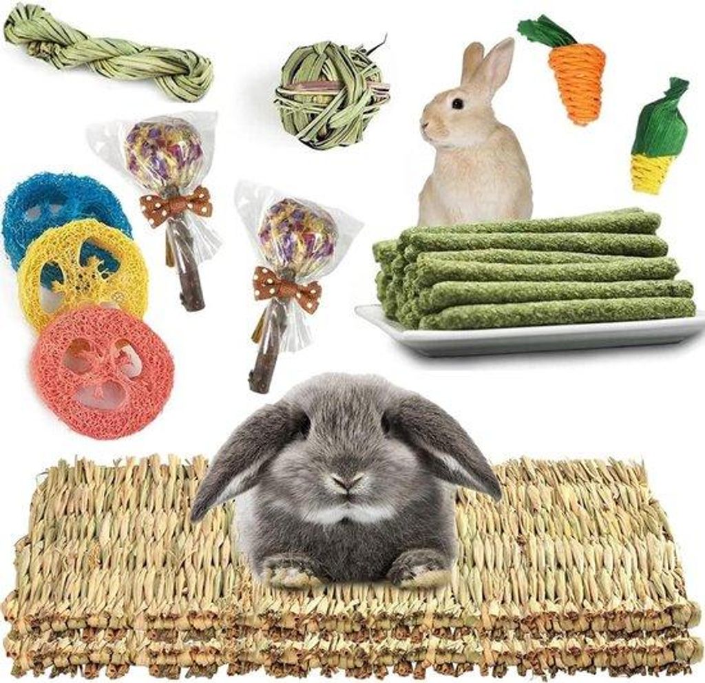 Natürliche gewobene Matte für Kleintiere, mit Kaufutter Spielzeug, für Kaninchen