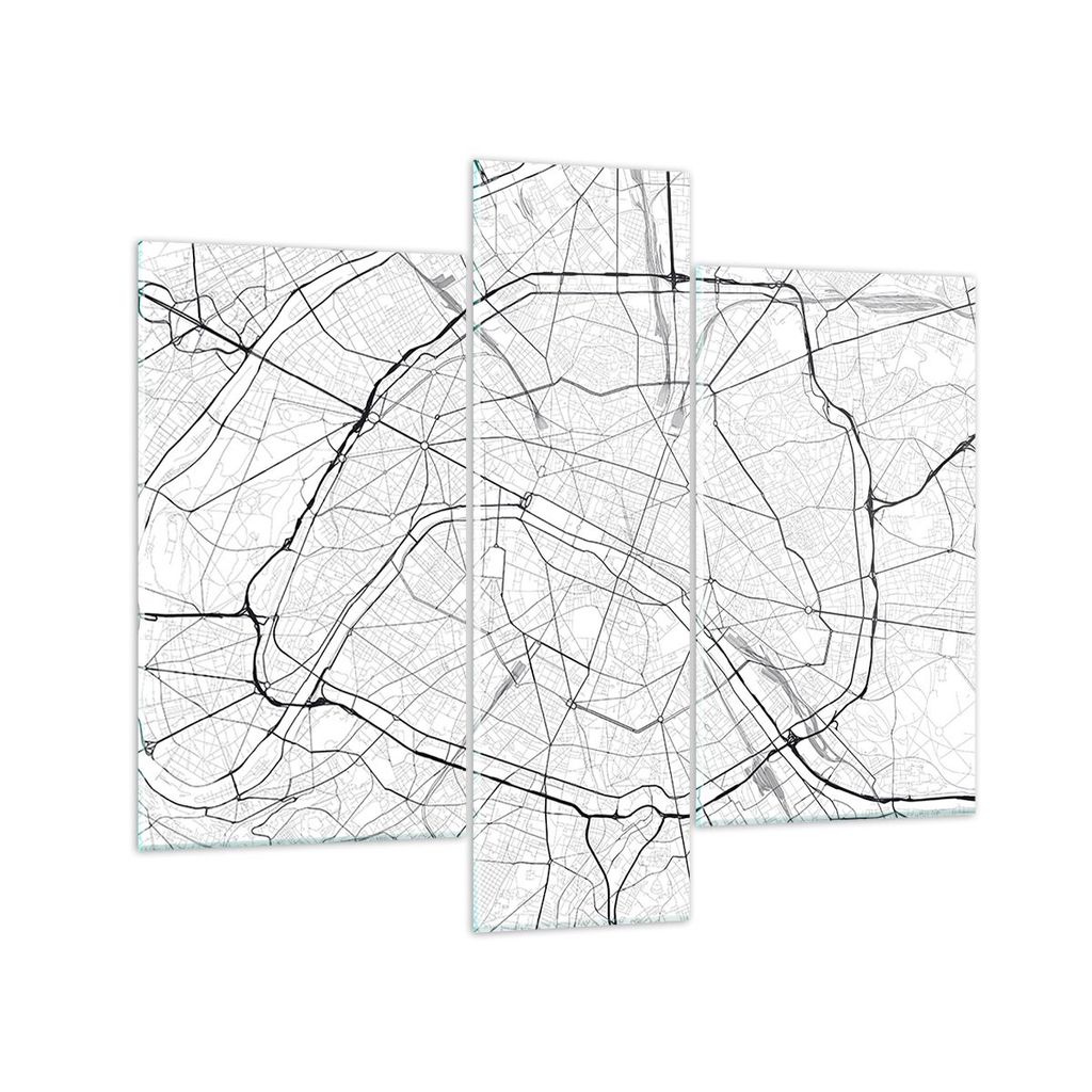 Bilder auf glas - 3 Teile - Stadt Karte Paris - 95x80cm - Glasbilder - Wandbilder - Bilder - zum Aufhängen bereit - Wanddekoration aus Glas - Glas...