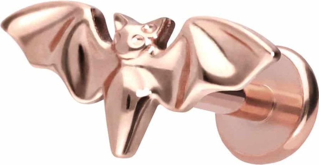 Ohrpiercing, Nasenpiercing Titan Labret mit Push Fit FLEDERMAUS RoséGold Stablänge: 8mm | Stabstärke: 1,2mm