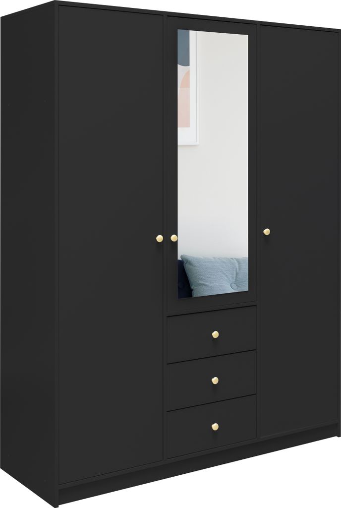 Drehtürenschrank Palermo D3, 3 Türen Kleiderschrank mit 1 Spiegel, Moderne Garderobe, Schrank Größe: 149 x 200 x 57,5 cm