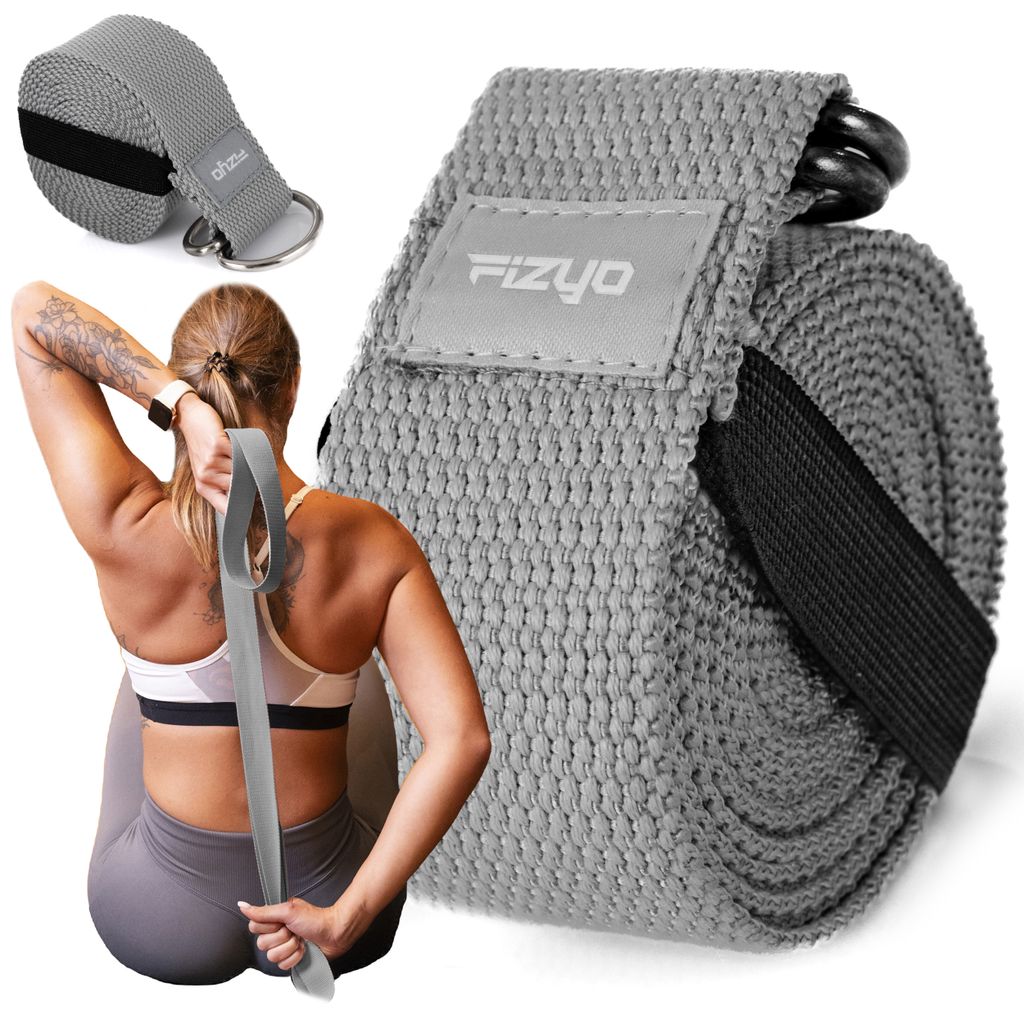Fizyo Yogabelt Gurt aus Baumwolle, Praktisches Yogagurt Yoga-Zubehör für Dehnen und Fitness, Yoga Band mit Schiebeschnalle aus Metall (Grau)
