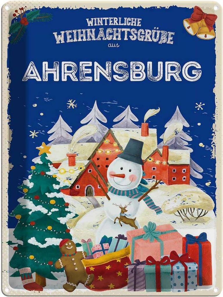 vianmo Blechschild 40x30 cm Weihnachtsgrüße aus AHRENSBURG Abenteuer Reisen Urlaub Weihnachten