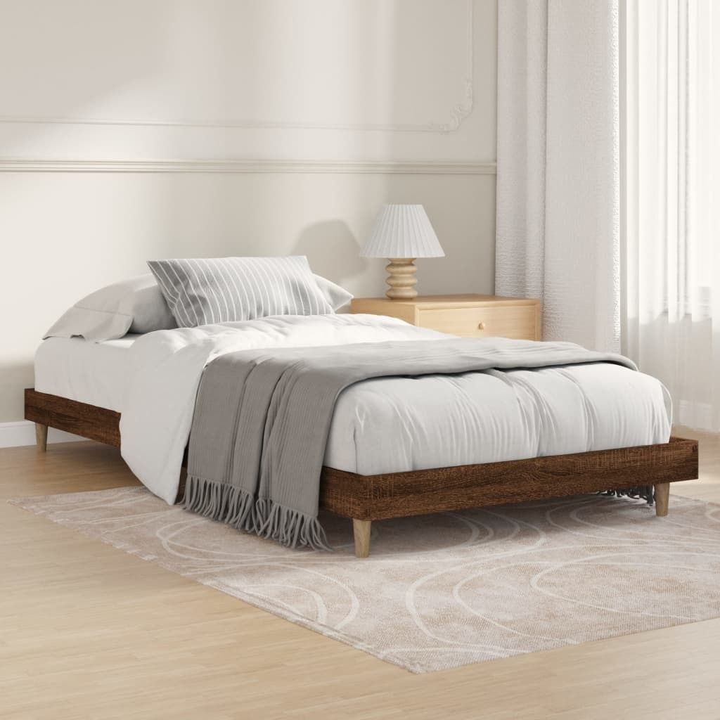The Living Store Bettgestell Braun Eichen-Optik 90x200 cm Holzwerkstoff