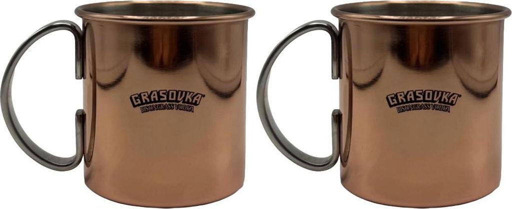 Grasovka Bisongrass Vodka Moscow Mule Becher 2er Set – kupferfarbene Cocktailbecher, nicht geeicht
