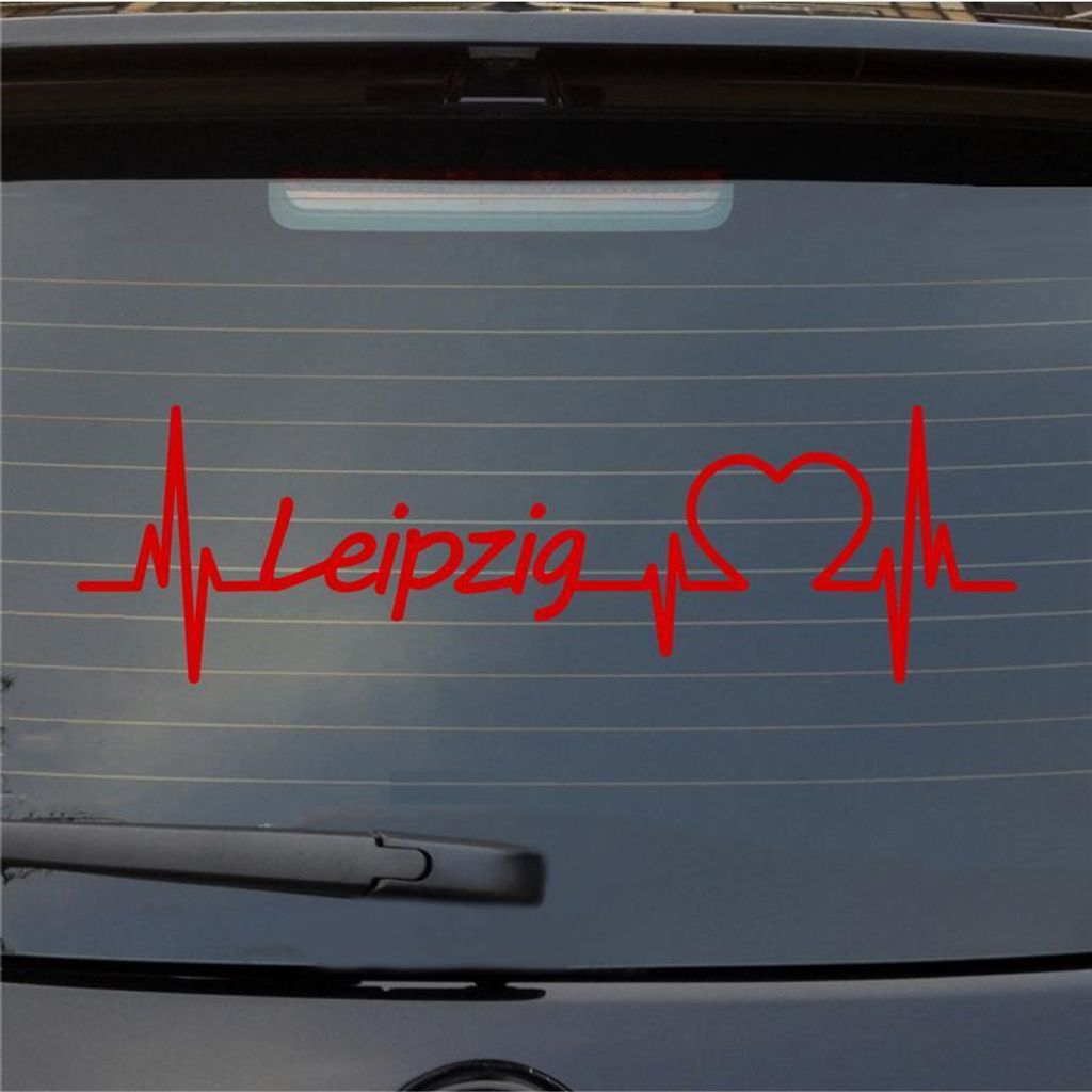 Heckscheibenaufkleber Leipzig Herz Puls Stadt Liebe 55x16 cm Rot Auto Aufkleber Sticker