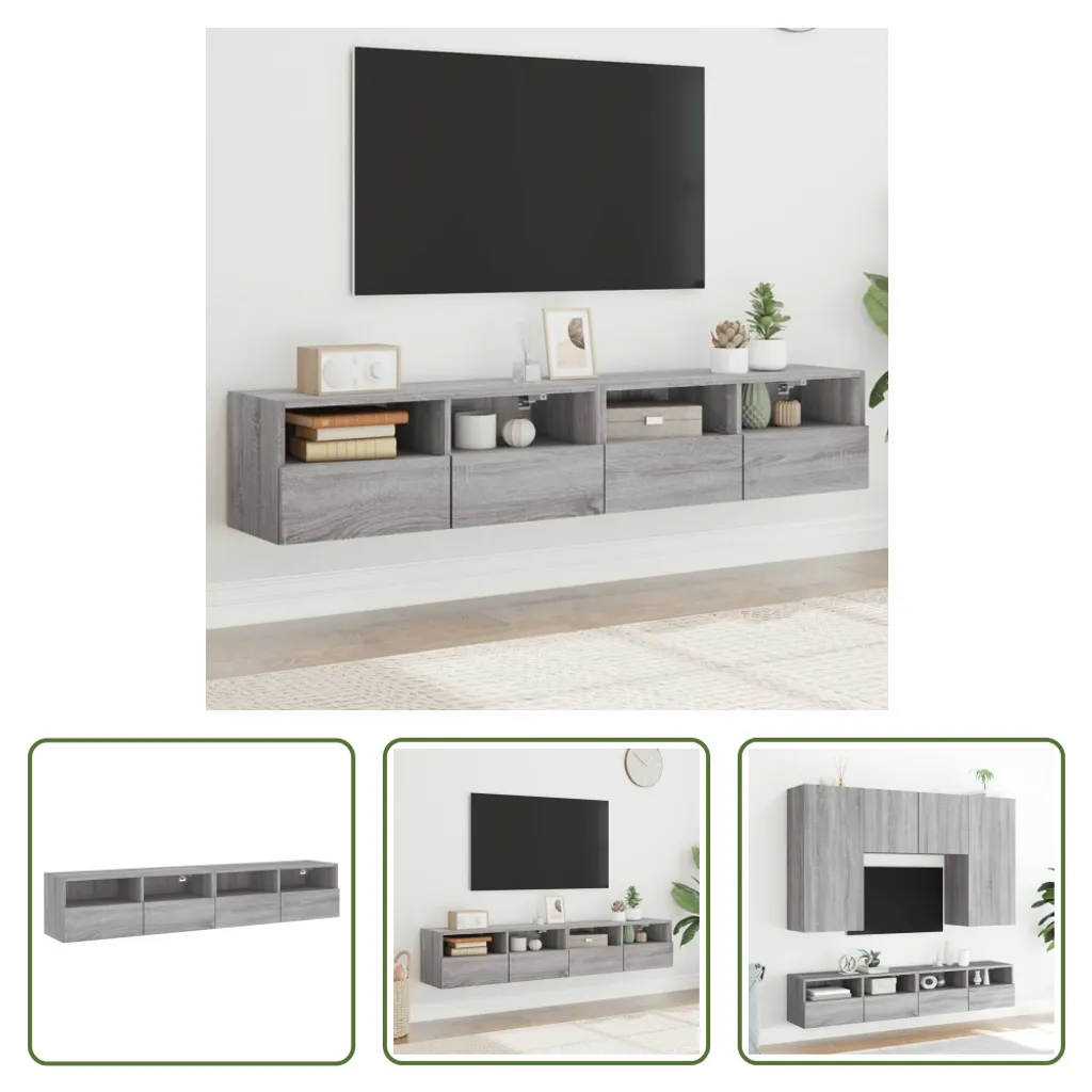 The Living Store Pensili TV Grigio Sonoma 80x30x30 - Kit 2 Unità