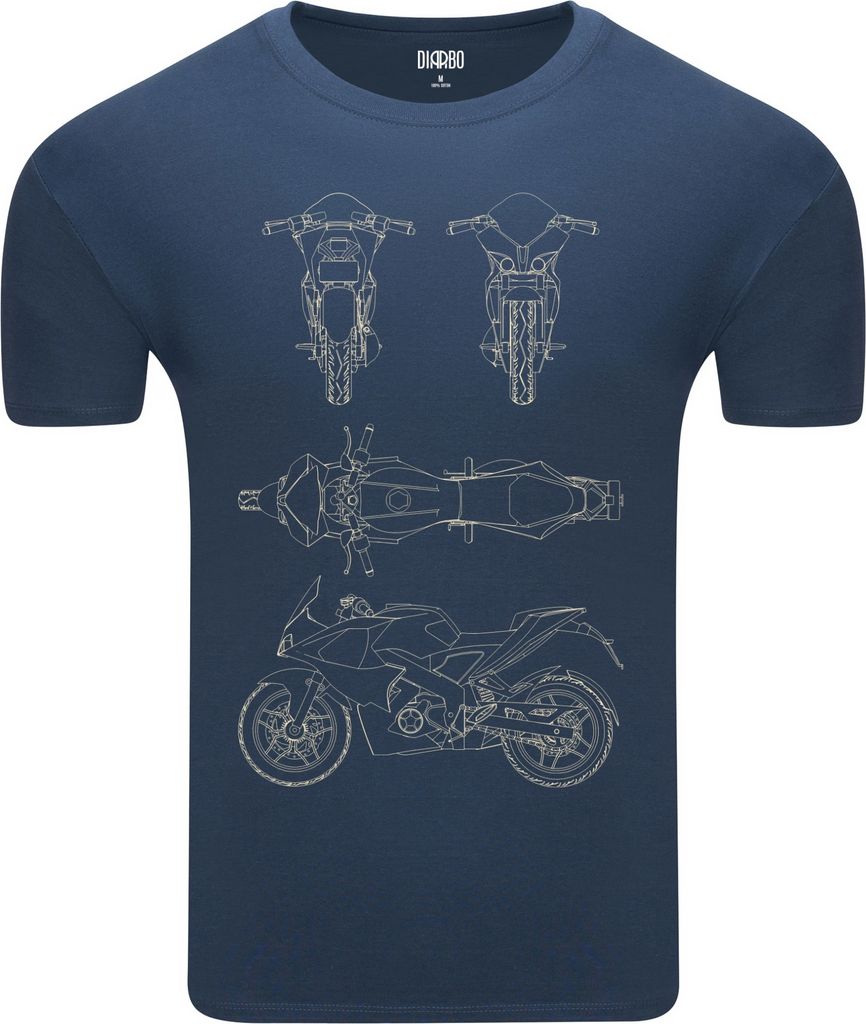 Diarbo Herren T-Shirt mit Blaupausen Druck Sportmotorrad Denim Gr.XXL