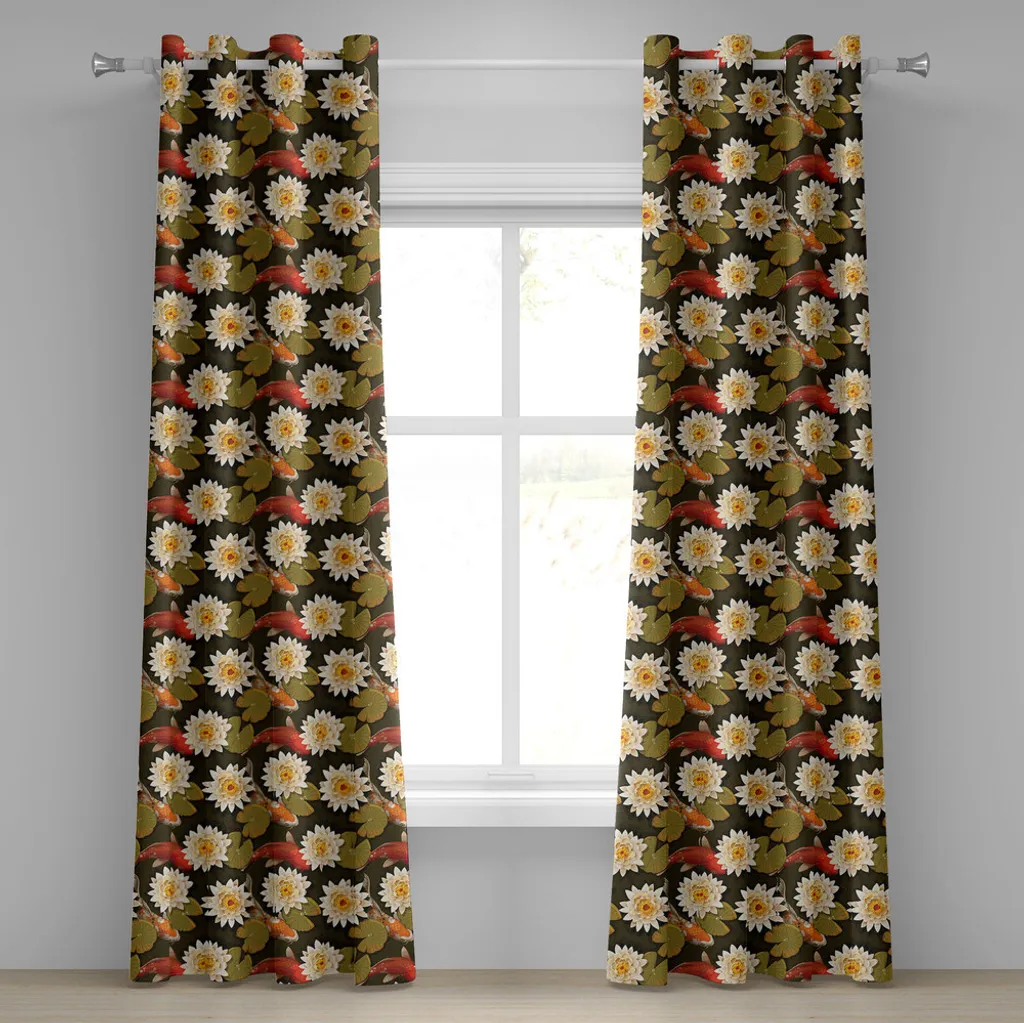 Rideau à œillets ABAKUHAUS Carpe Koï et Lotus Japonais 280 x 175 cm