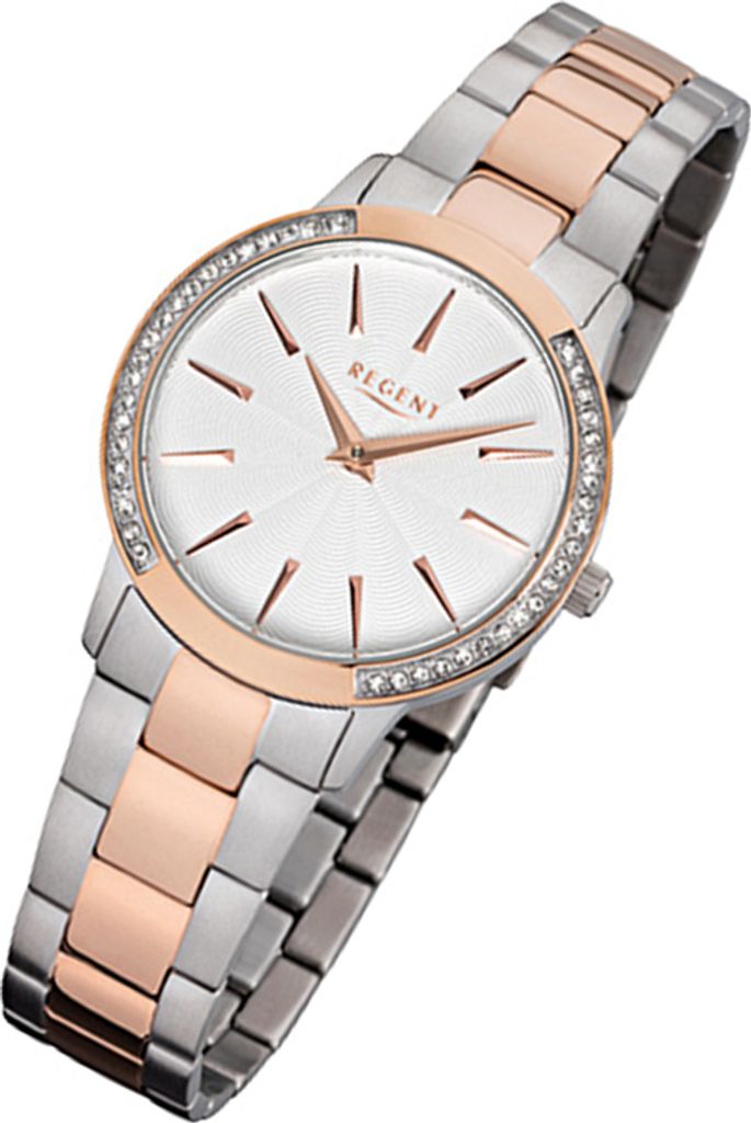 Regent Armbanduhr silber rosegold F-1056 Damen Analog-Quarzuhr URF1056
