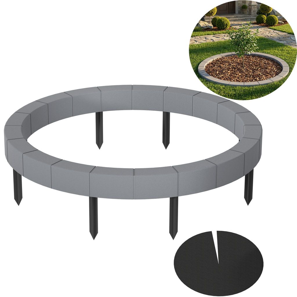TRMLBE Baumring Baumeinfassung 80 cm, Grau Rasenkante Baumumrandung aus PP Kunststoff, Wetterfest & UV-beständig, Mit Vlies Unkrautschutz