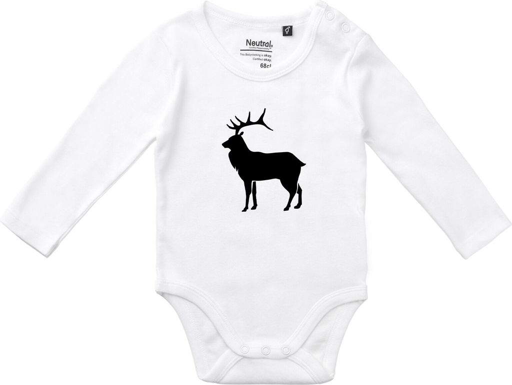 Huuraa Baby Body Hirsch Silhouette 74 White Baumwolle Fairtrade Langarmbody Geschenkidee