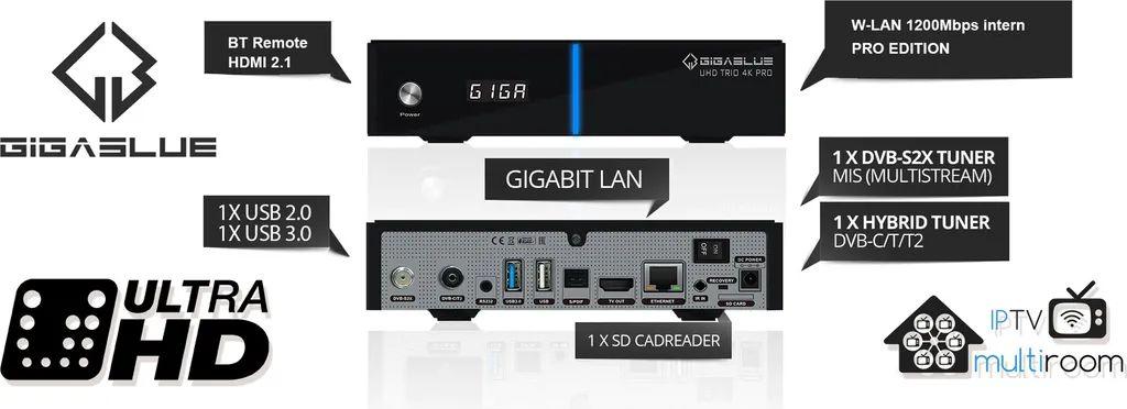 Décodeur Satellite et TNT GigaBlue 4K PRO pour Streaming et TV HD - 19