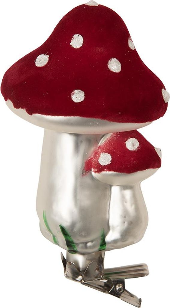 Clayre & Eef Weihnachtsanhänger Pilz Ø 6x11 cm Rot Glas