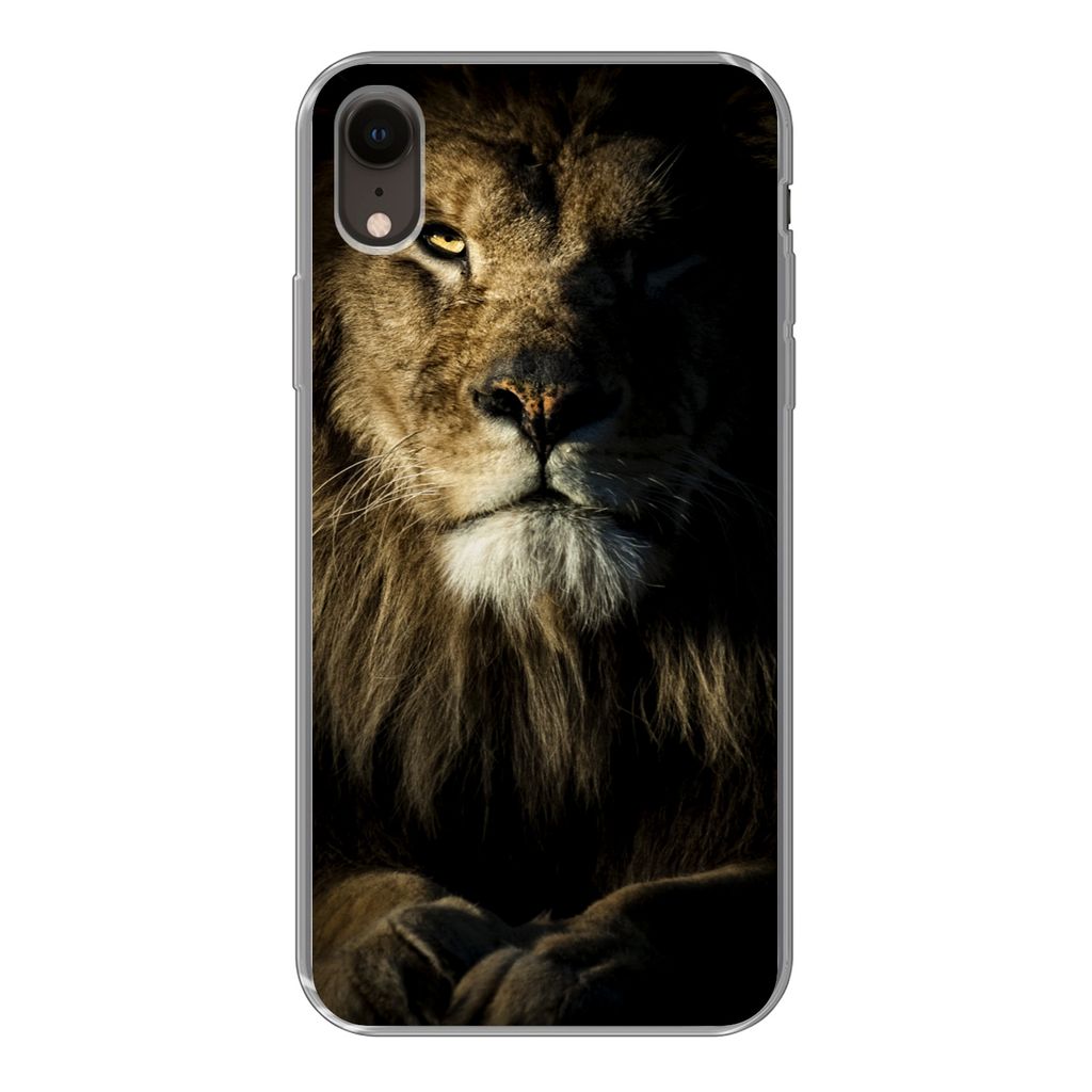 MuchoWow Handyhülle Schutzhülle Hülle für iPhone XR Löwe - Licht - Schwarz Silikon Softcase Handy Hülle - Schutzdeckel