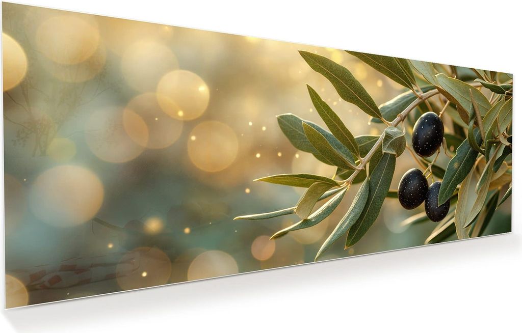 Glasbild 125x50cm in XXL für Wohnzimmer, Schlafzimmer Motiv Olivenzweig