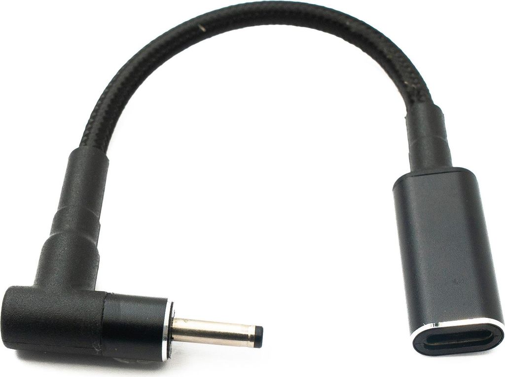 SYSTEM-S DC 20V Kabel 15 cm 3,0 x 1,1 Stecker zu USB 3.1 Typ C Buchse geflochten Winkel