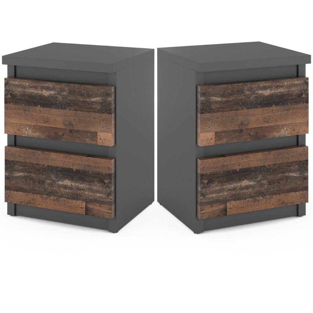 Two modern nightstands with wooden drawer fronts, presented on a white background.