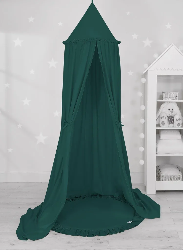 Ciel de lit bébé suspendu et tapis de jeu vert 100% coton Ökotex - 2