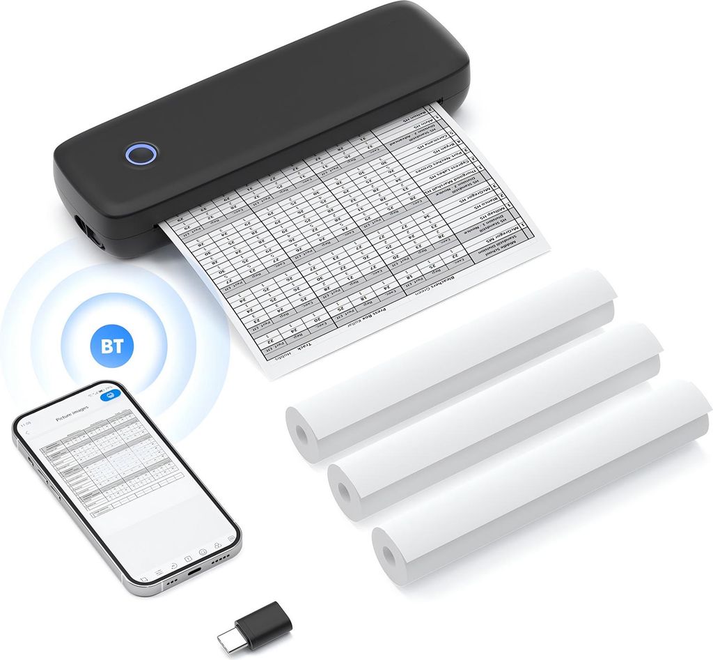 Bluetooth A4 Thermodrucker Portable USB 203dpi für Druckbreite56mm/77mm/107mm/210mm/216mm (2in-8.5in) und US Letter Format Unterstützt Web Text I...
