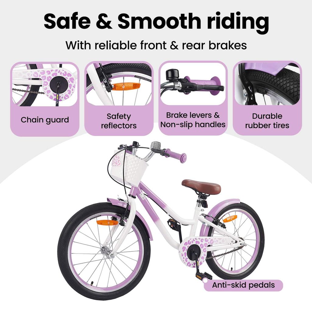 Vélo Enfant 12 Pouces Fille – Roues Stabilisatrices, Panier, Freins à Main Et Rétro, Cadre Acier, Rose – 2-4 Ans