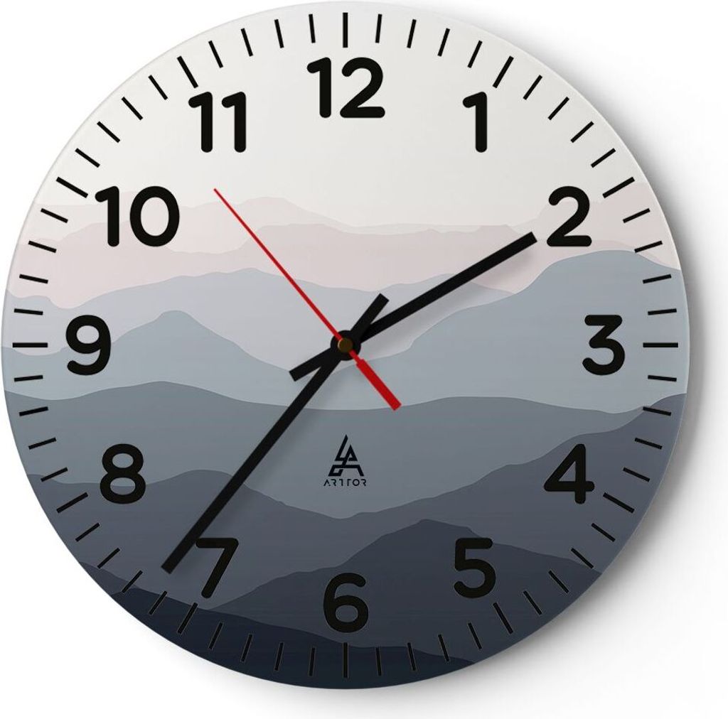 Wanduhr - Rund - Glasuhr - Berge Grafiken Buntstift - 40x40cm - Schleichendes Uhrwerk - Lautlos - zum Aufhängen bereit - Dekoration Modern - Wandd...