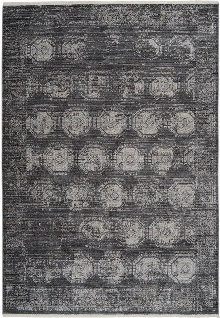 Qiyano Teppich Kurzflor für Wohnzimmer mit Fransen geometrisch weich Anthrazit, 160 x 230 cm