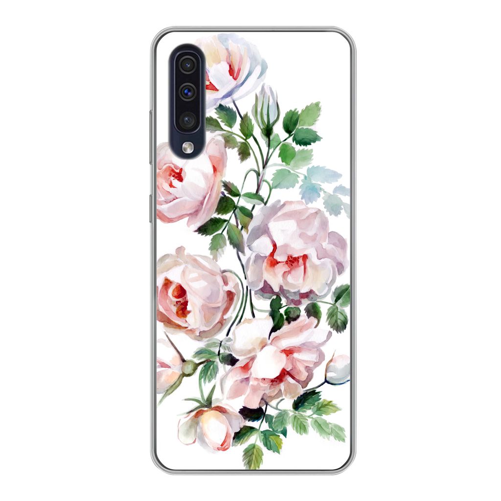 MuchoWow Handyhülle Schutzhülle Hülle für Samsung Galaxy A30s Aquarell - Rosen - Blumen Silikon Softcase Handy Hülle - Karteninhaber