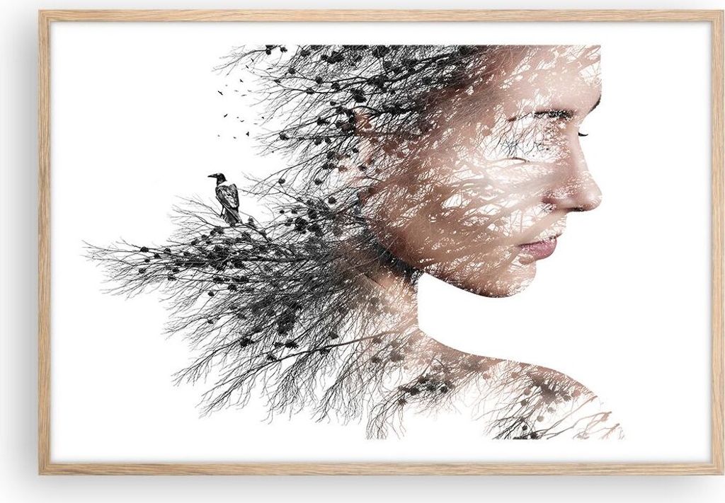 Gerahmtes Poster - Rahmen in heller Eiche - Frau doppelt Belichtung - 91,5x61 cm - Wand Bild - Wanddeko - Wandbilder - Wandposter - Bilderrahmen - ...