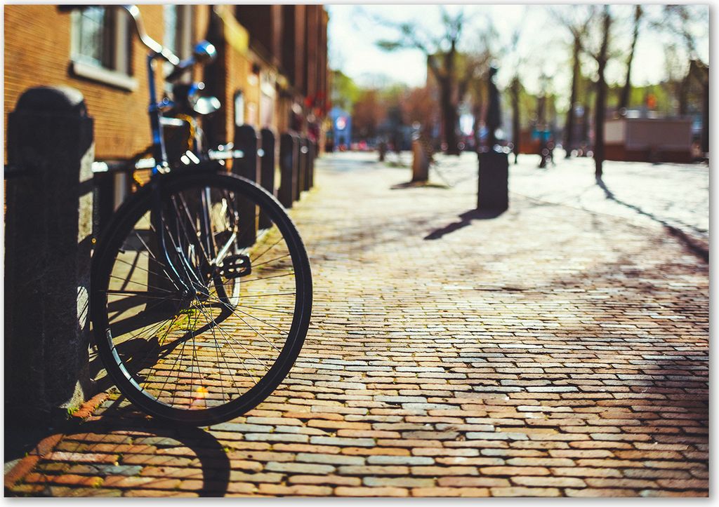 Tulup Glas-Bild - 100 x 70 - Wandbild aus Glas - Wandkunst - Wandbild hinter gehärtetem Sicherheitsglas - Fahrzeuge - Fahrrad in Amsterdam - Braun