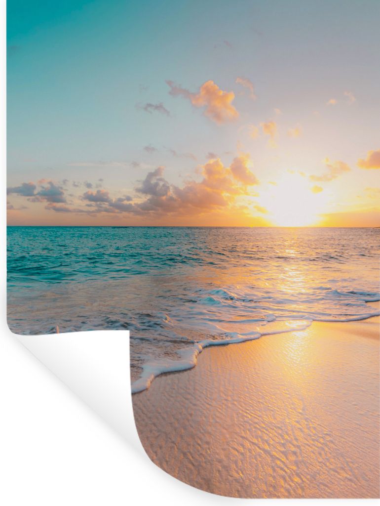 MuchoWow Wandtattoo Wandsticker Wandaufkleber Sonnenuntergang - Strand - Meer - Sommer - Blau 90x120 cm Selbstklebend und Repositionierbar - Falt...