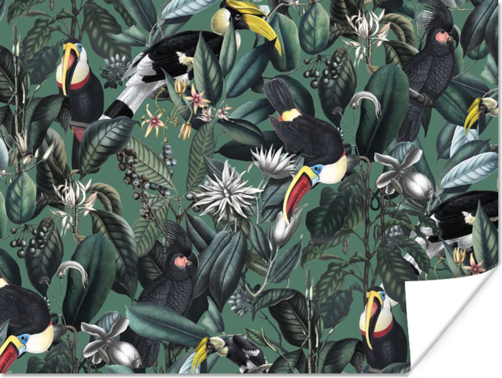 MuchoWow Poster Blumen - Vogel - Collage 160x120 cm - Foto Plakat