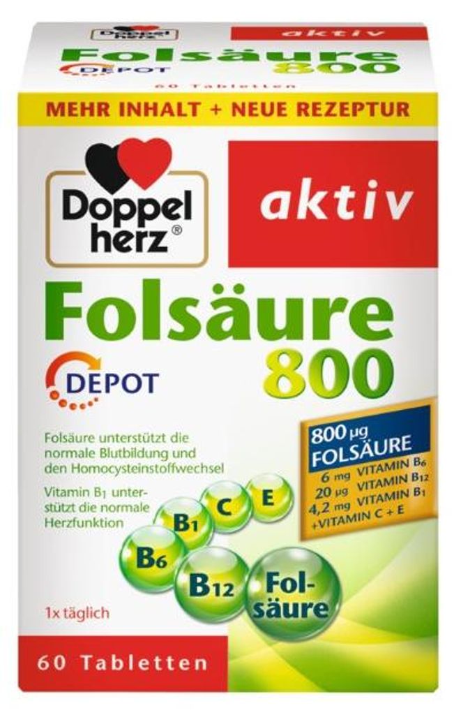 Doppelherz Folsäure 800 Depot, 60 St. Tabletten Produktbild 