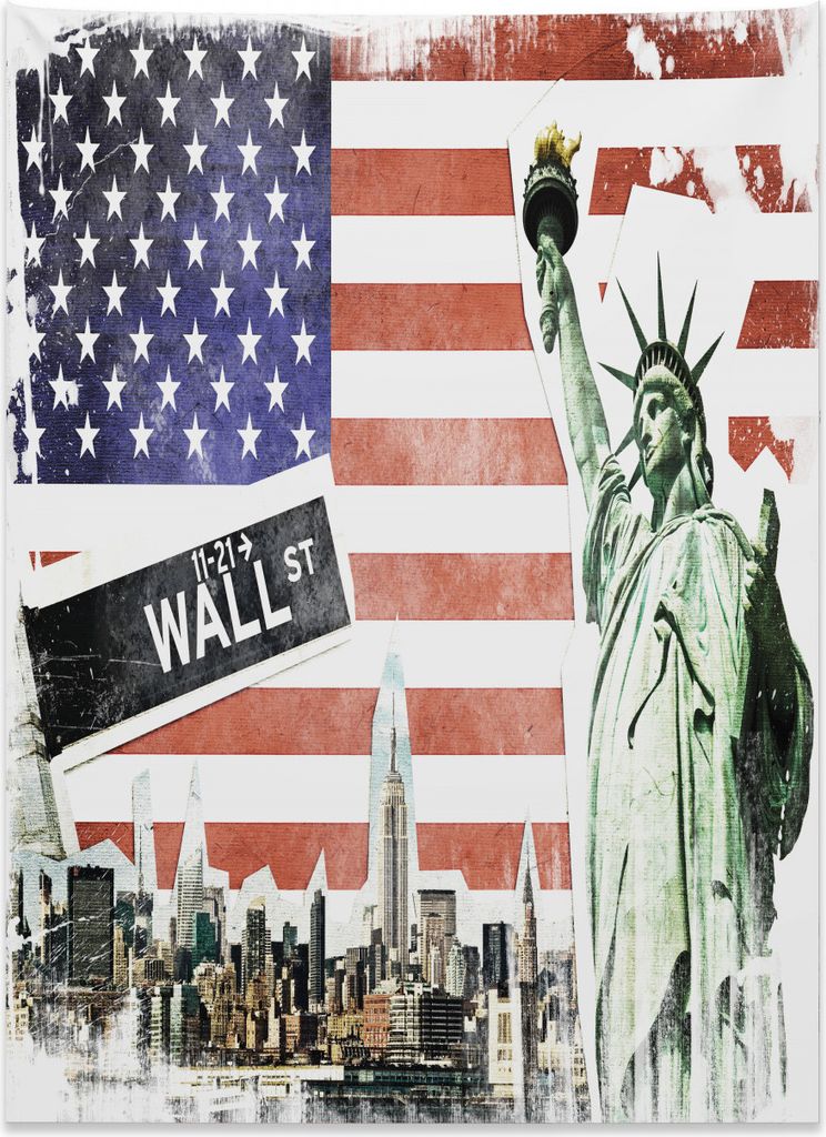 Abakuhaus Amerikanische Flagge Wandteppich, New York aus Weiches Mikrofaser Stoff Kein Verblassen Klare Farben Waschbar, 110 x 150 cm, Mehrfarbig