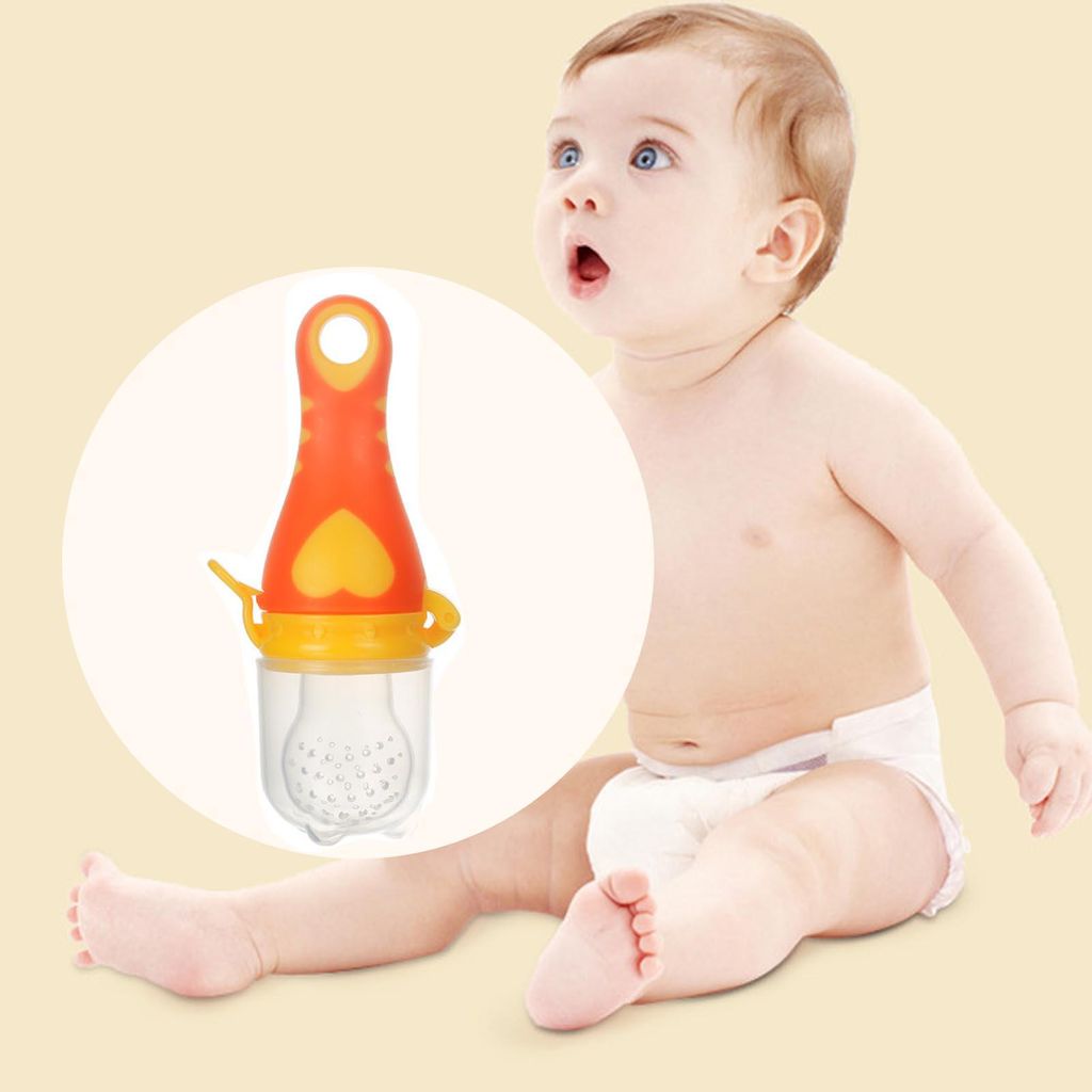 Baby Fruit Teething Feeder Safety Soothing Food Dispensing Grade Silicone M Orange