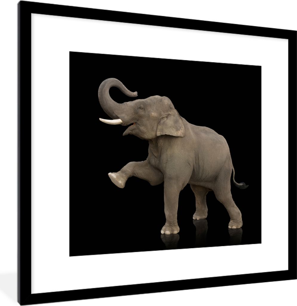 MuchoWow MuchoWow Gerahmtes Poster Elefant - Tiere - Schwarz - Porträt 40x40 cm - Poster mit zchwarzem Bilderrahmen - Poster - Plakat im Rahmen