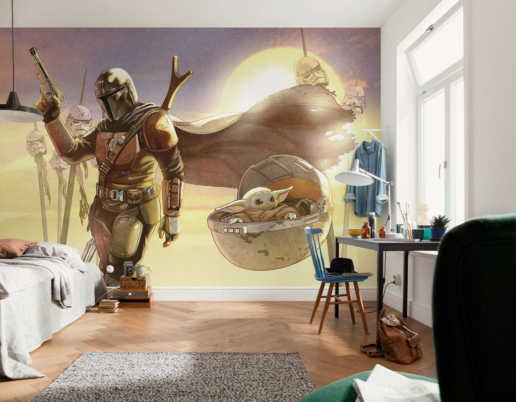 Komar Vlies Fototapete - Star Wars The Mandalorian and Grogu Mission - Größe 350 x 250 cm