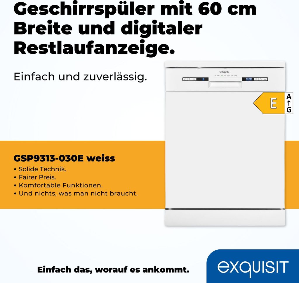 Exquisit Geschirrspüler GSP9313-030E weiss | Spülmaschine Produktbild 2