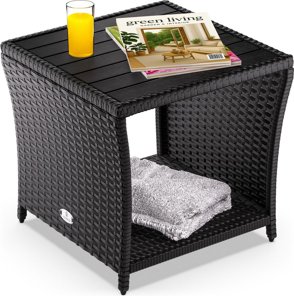 Casaria Table d'appoint en polyrotin Noir plateau de table Image du produit 